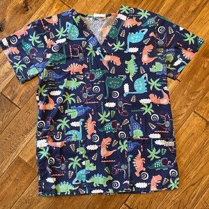 UA Scrubs Navy Dino Print Scrub Top